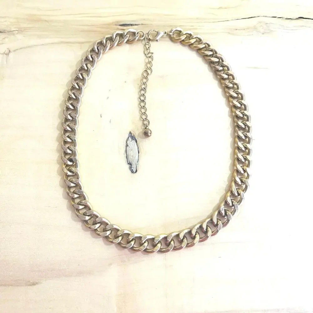 Vtg Solid Curb Cuban Link Chain Necklace Extender Retro
